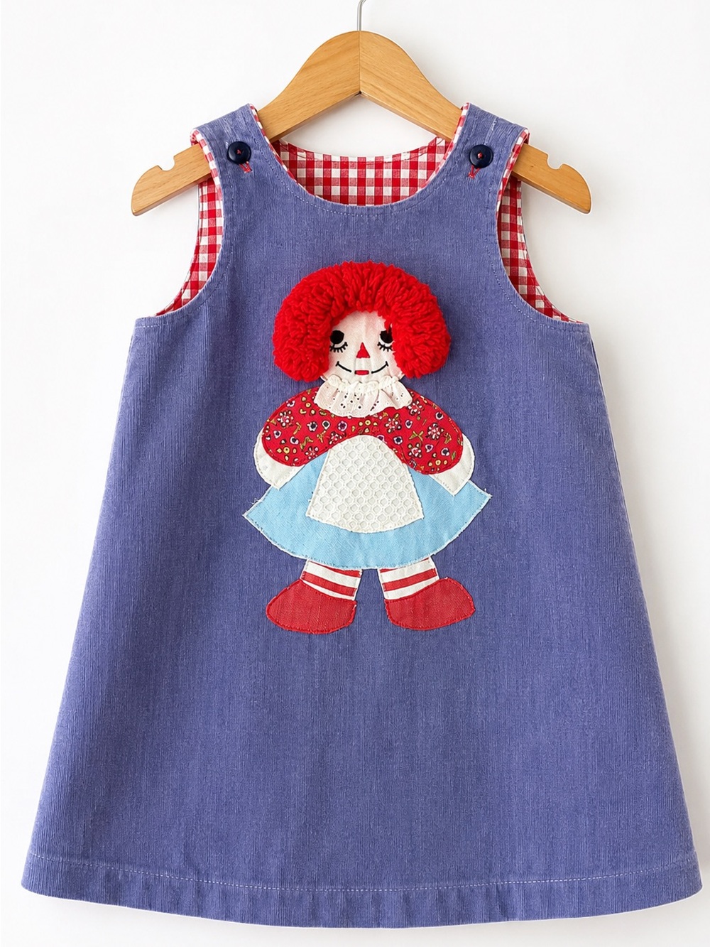 Vintage Handmade Girls Dress Red Gingham Rag Doll Toddler Pinafore